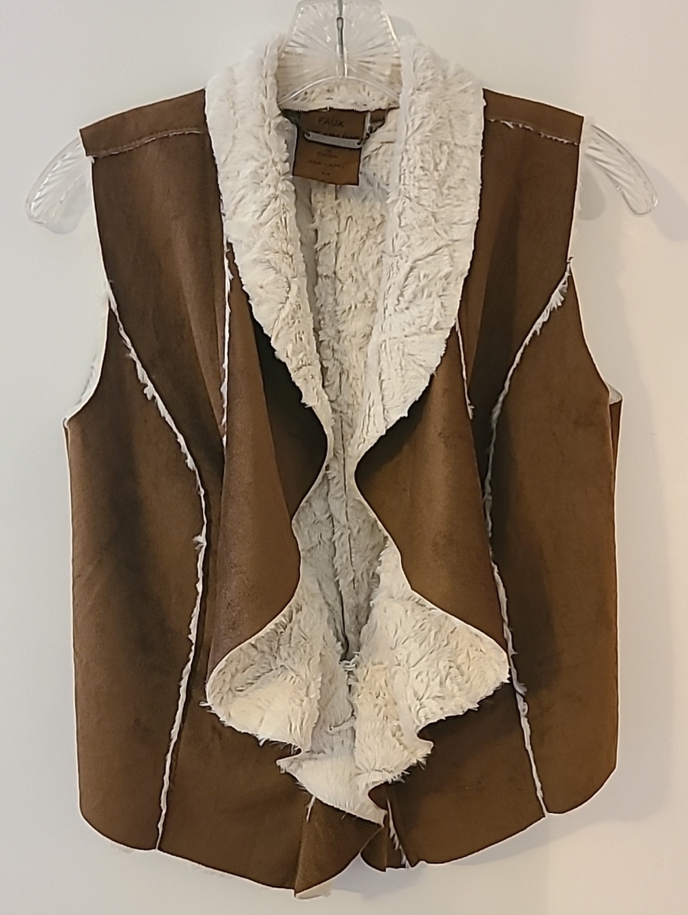 Jou Jou Faux Suede Fur Shearling Draped Vest Boho Waterfall Equestrian Cowgirl